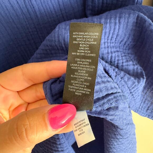 Chico's Blue Muslin Cotton Knee Length V Neck Dress - Size 1 or Medium - Picture 5 of 8